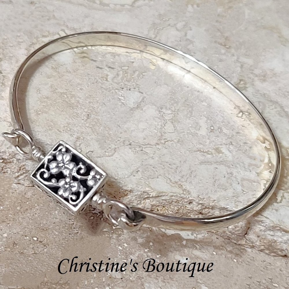 Onyx Gemstone & 925 Sterling Silver Filigree Reversible Bracelet